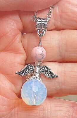Rhodochrosite Crystal Guardian Angel Pendant Inner Child Boxed Gift on Chain