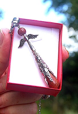Large Ornate Guardian Angel Crystal Pendant Boxed Gift Rose Onyx Sodalite Opalite Tiger Eye