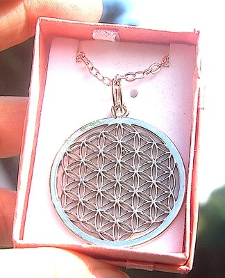 Silver Coloured Ancient Wisdom Flower of Life Pendant Boxed Gift