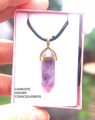Charoite Double Terminated Crystal Pendant - Gift Box - Chain