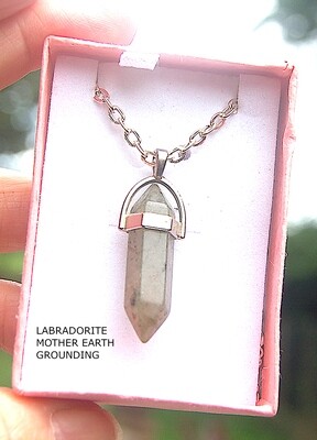 Labradorite Double Terminated Crystal Pendant - Gift Box - Chain