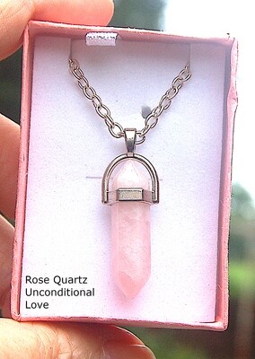 Rose Quartz Double Terminated Crystal Pendant - Gift Box - Chain