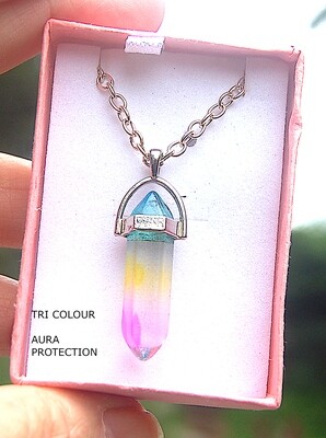 3 Colour Double Terminated Crystal Pendant - Gift Box - Chain