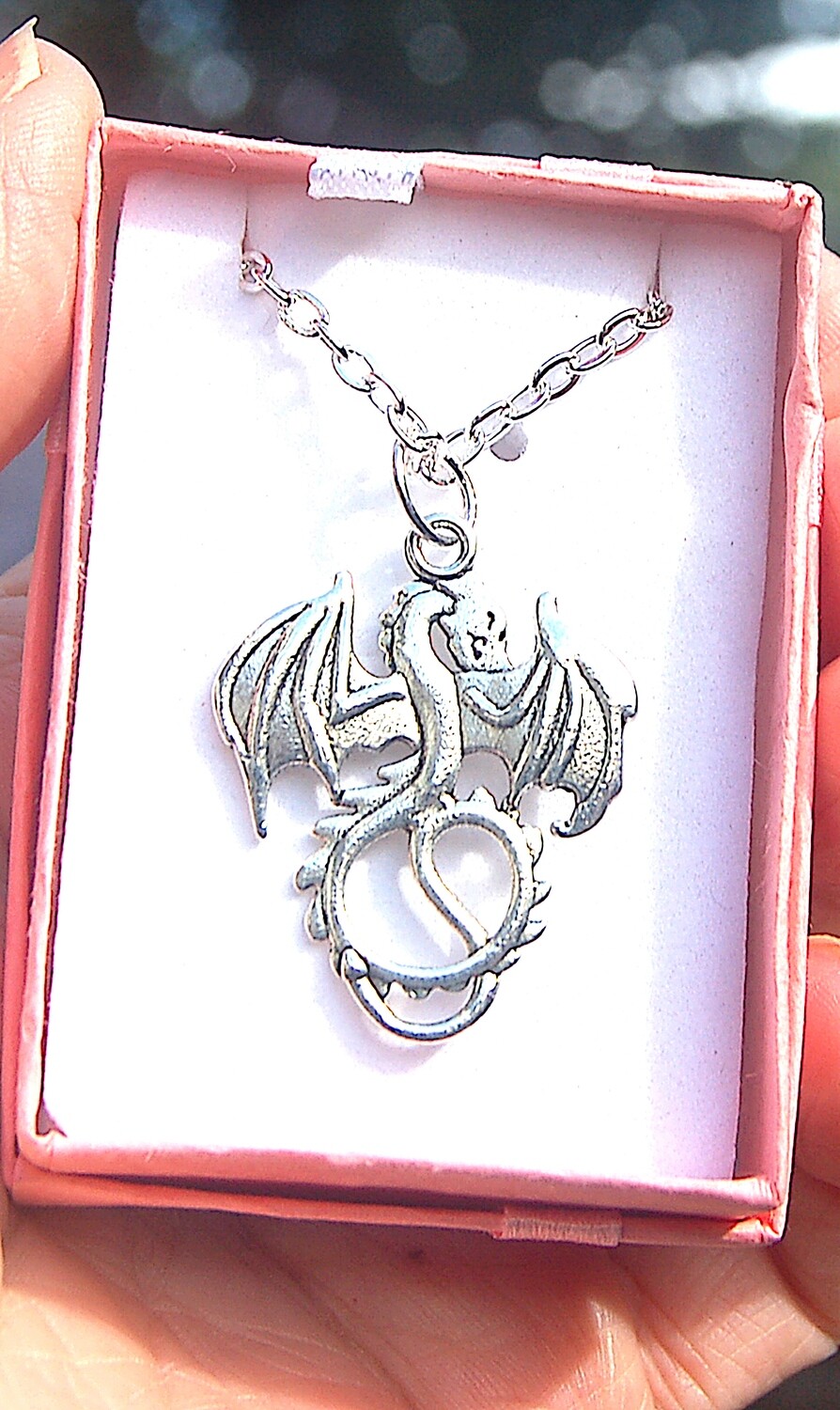 Silver Coloured Ancient Wisdom Dragon Totem Pendant Boxed Gift
