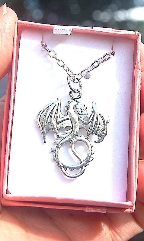 Silver Coloured Ancient Wisdom Dragon Totem Pendant Boxed Gift