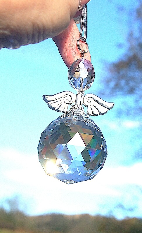 Very Large Beautiful Handcrafted Crystal Guardian Angel - Suncatcher - Feng Sui Charm Xmas Tree Decoration