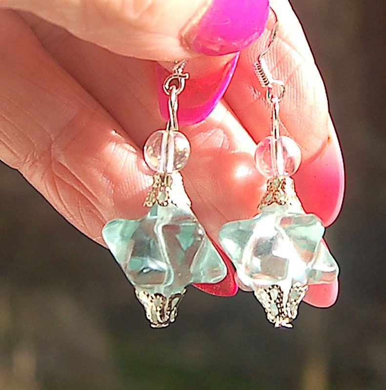 Resinated Blue Obsidian Merkabah and Angel Aura Earrings 925 earloop