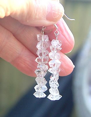 Herkimer Diamond Quartz Crystal Dangle Earrings _ 2 inch Long approx 18 Herkimers Meditation