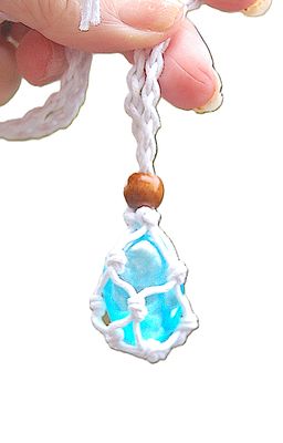 Large Aqua Aura Pebble Crystal Cotton Wrapped Pendant Channeling Throat Chakra Smooths Auric Field Meditation - Immune System