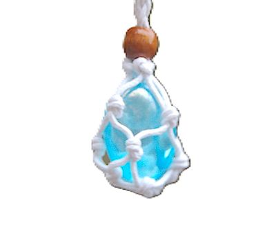 Large Aqua Aura Pebble Crystal Cotton Wrapped Pendant Channeling Throat Chakra Smooths Auric Field Meditation - Immune System