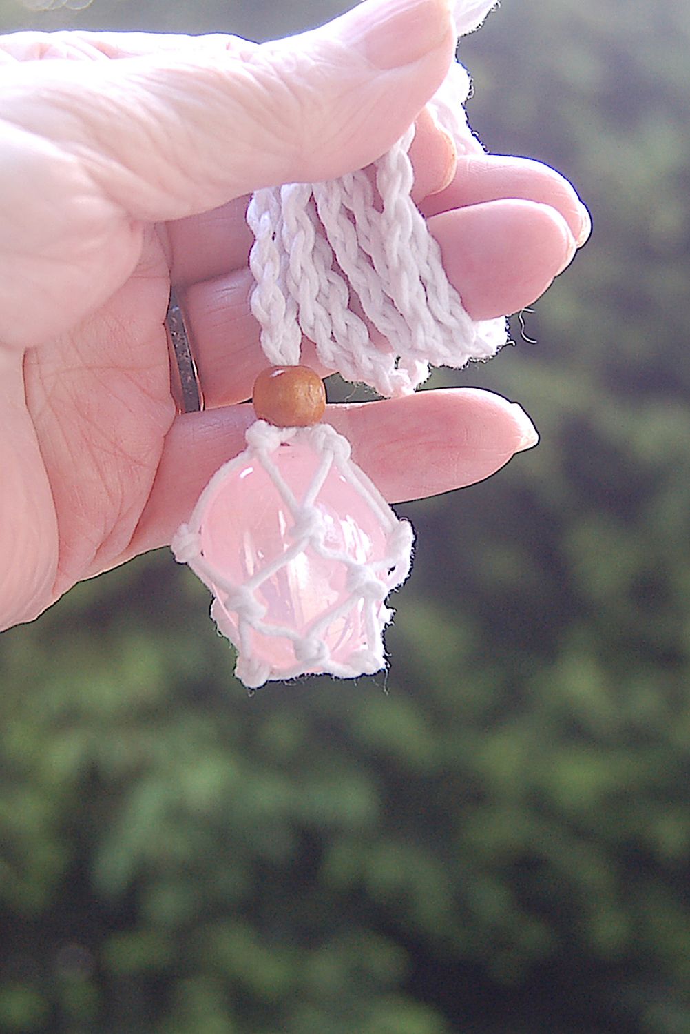 Large Rose Quartz Aura Pebble Crystal Cotton Wrapped Pendant  - Emotional Healing - Traumas