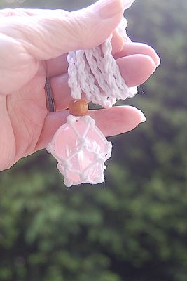 Large Rose Quartz Aura Pebble Crystal Cotton Wrapped Pendant  - Emotional Healing - Traumas