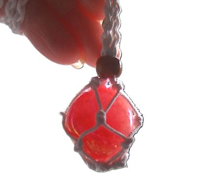 Large Ruby Quartz Aura Pebble Crystal Cotton Wrapped Pendant  -Root Chakra Security Stability