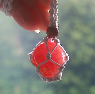 Large Ruby Quartz Aura Pebble Crystal Cotton Wrapped Pendant  -Root Chakra Security Stability