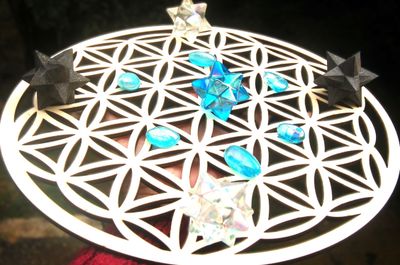 Flower of Life Crystal Ascension Grid Merkabah Shungite Aqua & Angel Aura Reiki