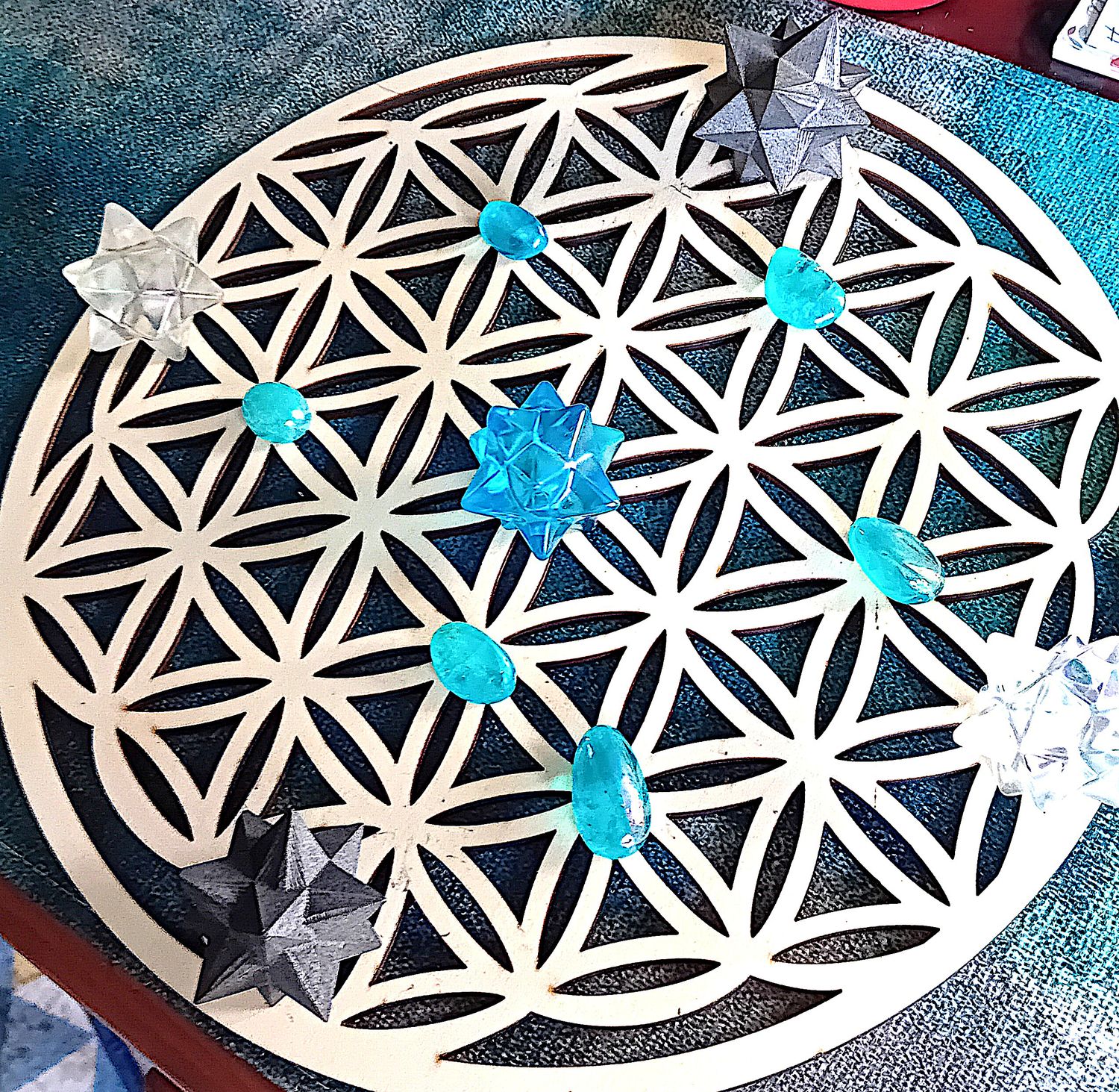 Flower of Life Crystal Ascension Grid Merkabah Shungite Aqua &amp; Angel Aura Reiki