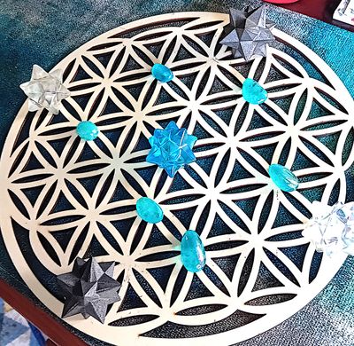 Flower of Life Crystal Ascension Grid Merkabah Shungite Aqua & Angel Aura Reiki