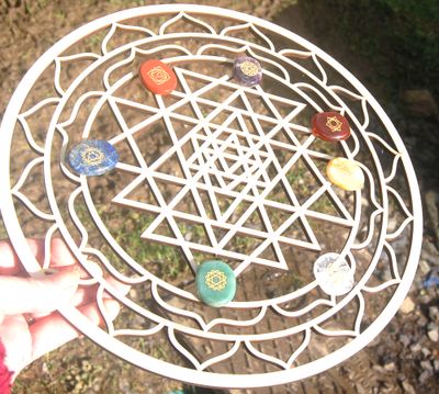 SRI YANTRA Sacred Geometry Symbol & 7 Chakra Discs Hindu Original Flower Petals