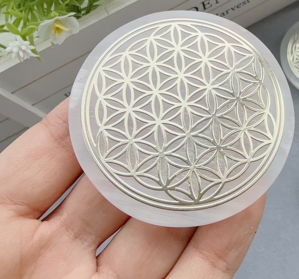 Powerful Selenite Crystal Flower of Life Charging Plate Ascension Therapy Healing Grid