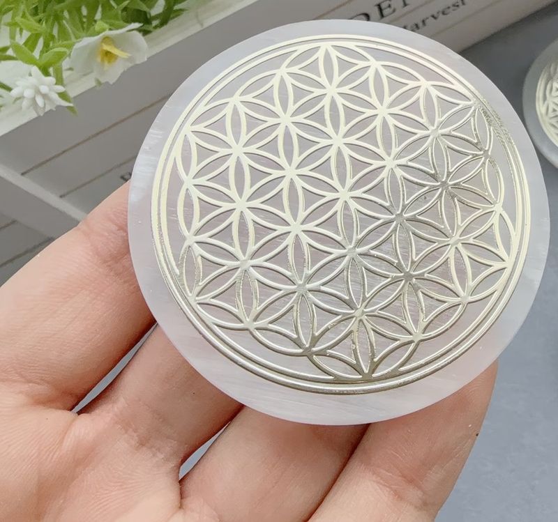 Powerful Selenite Crystal Flower of Life Charging Plate Ascension Therapy Healing Grid