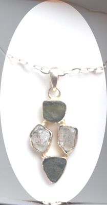 Moldavite, Prophecy Stone, Libyan Dessert Glass and Herkimer Crystal Glass Vial Pendant - other World Dimensions