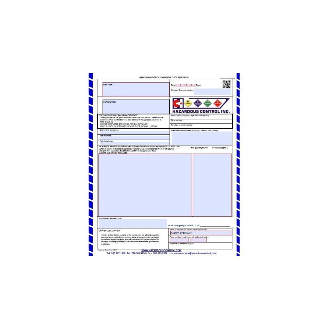 Dangerous Goods Declaration (DGD) Ocean