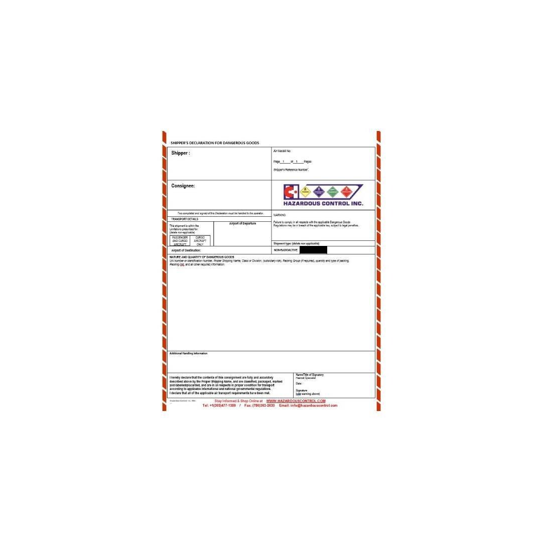 Dangerous Goods Declaration (DGD) Air For Venezuela(SPANISH-ENGLISH)