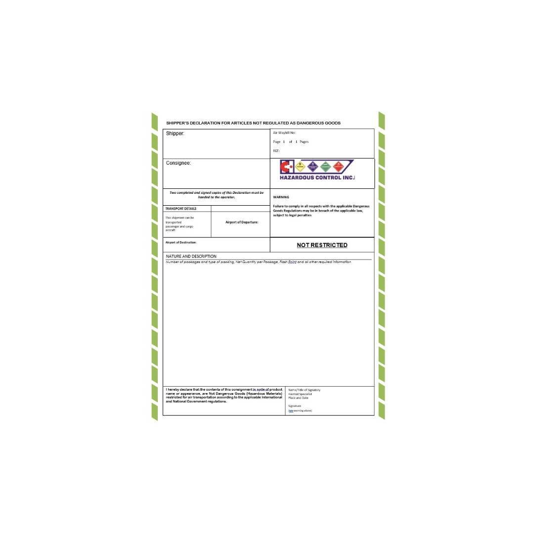 Dangerous Goods Declaration (DGD) Not Restricted