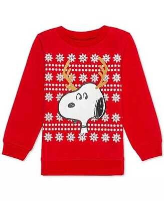 Peanuts Boys Snoopy Reindeer Holiday Fleeced Sweatshirt