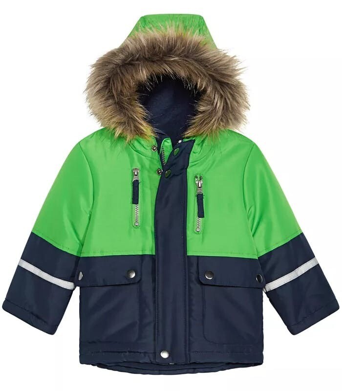 Rothschild Baby Boys Hooded Color Blocked Jacket With Faux-Fur Trim