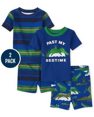 The Children's Place Baby & Toddler Boys Alligator Striped Snug Fit 4-Piece Cotton Pajamas Set