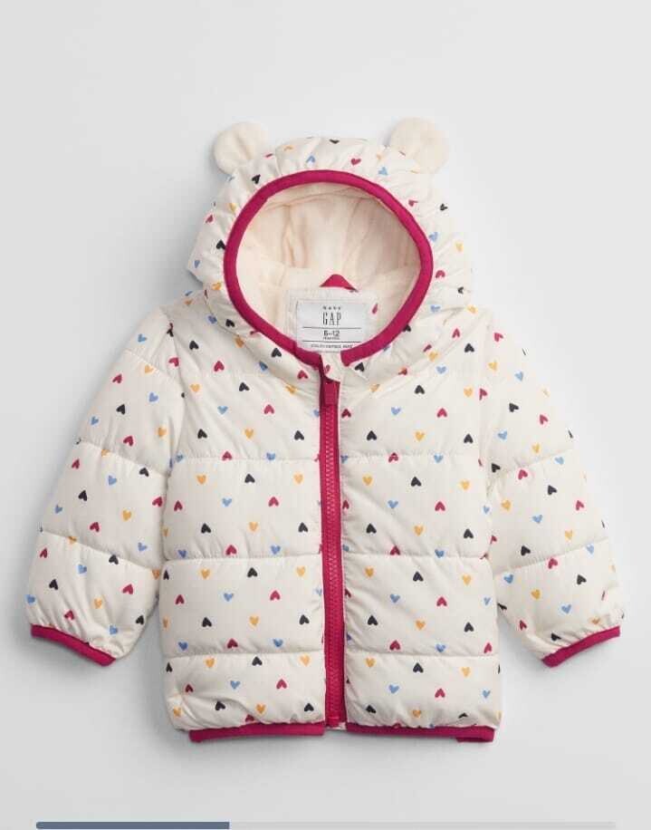 Gap Baby Girl Heart Printed Fleece Puffer Jacket