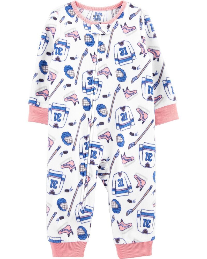Original Carter's Girls 1-Piece Hockey Fleece Footless Pajamas