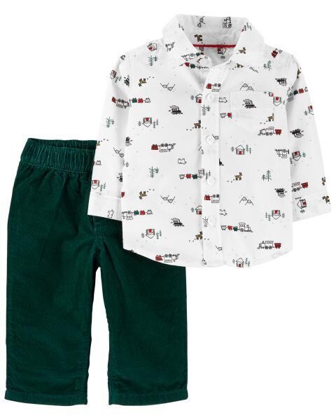 Original Carter's Baby Boy 2-Piece Christmas Button-Front Shirt & Pants Set