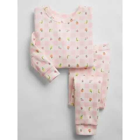 GAP Girls 100% Organic Cotton Allover Fruits Printed Long Sleeve 2-Piece Pajama Set
