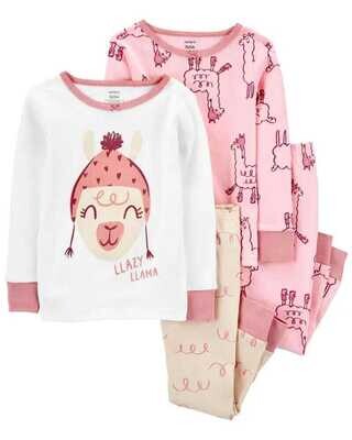Original Carter's Toddler Girls 4-Piece Llama 100% Snug Fit Cotton Pajama Set