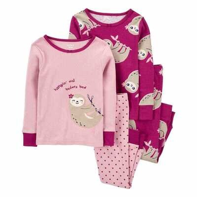Original Carter's Toddler Girls 4-Piece Sloth Cotton Pajamas Set