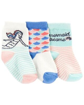 Original Carter's Baby Girl 3-Pack Mermaid Crew Socks