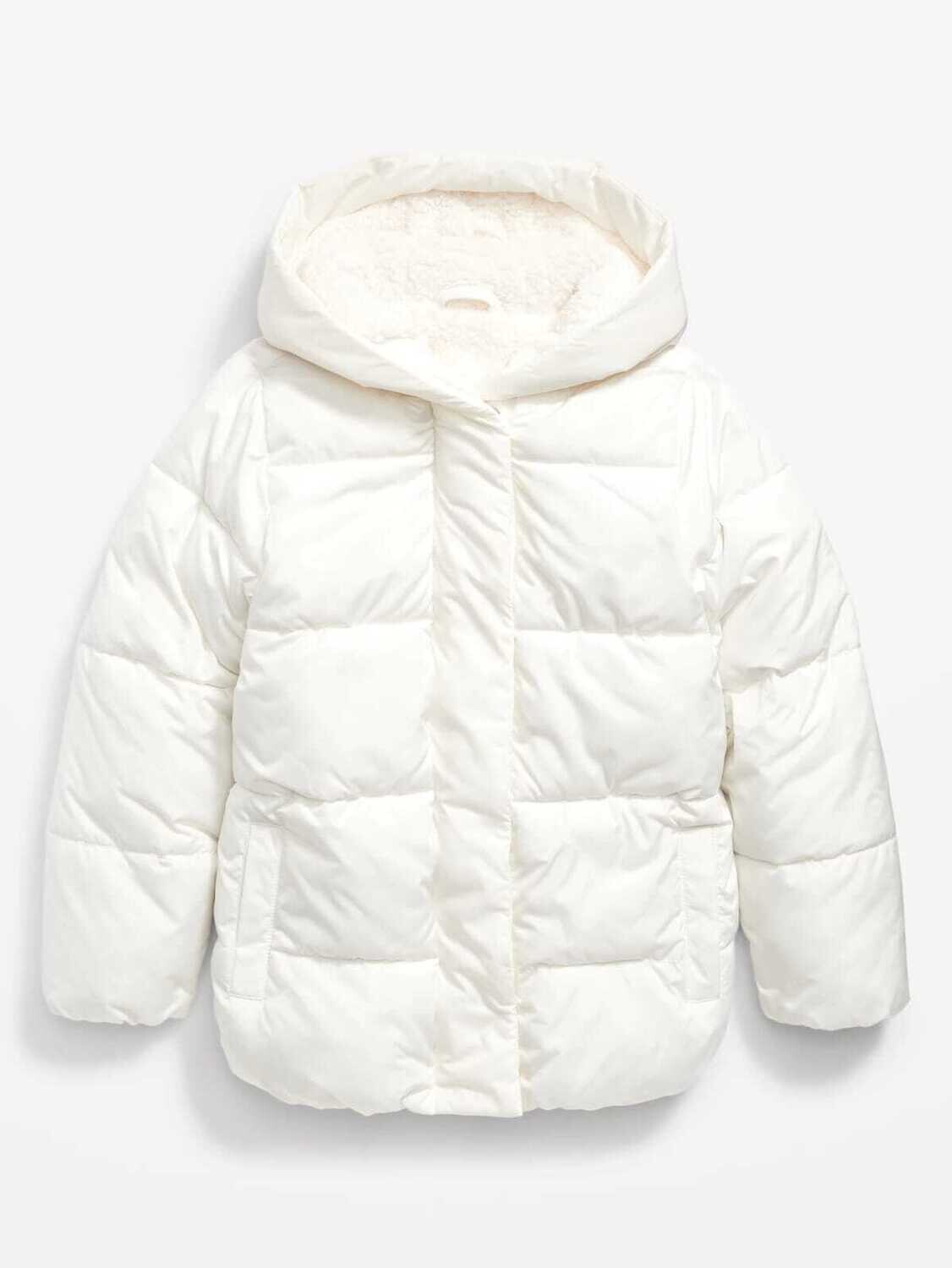 Old Navy Girls Sherpa-Lined Hooded Puffer Jacket