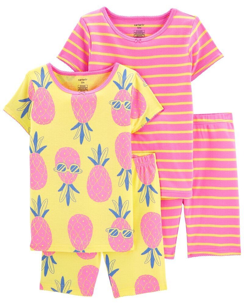 Original Carter's Baby & Toddler Girls 4-Piece Striped Pineapple 100% Snug Fit Cotton PJs