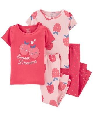 Original Carter's Baby & Toddler Girls 4-Piece Raspberries 100% Snug Fit Cotton PJs