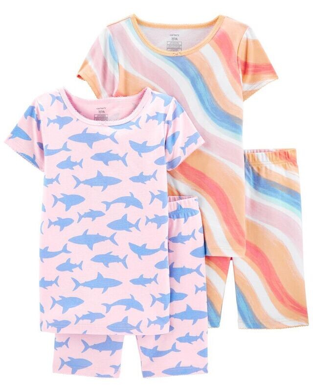 Original Carter&#39;s Girls 4-Piece Shark 100% Snug Fit Cotton PJs