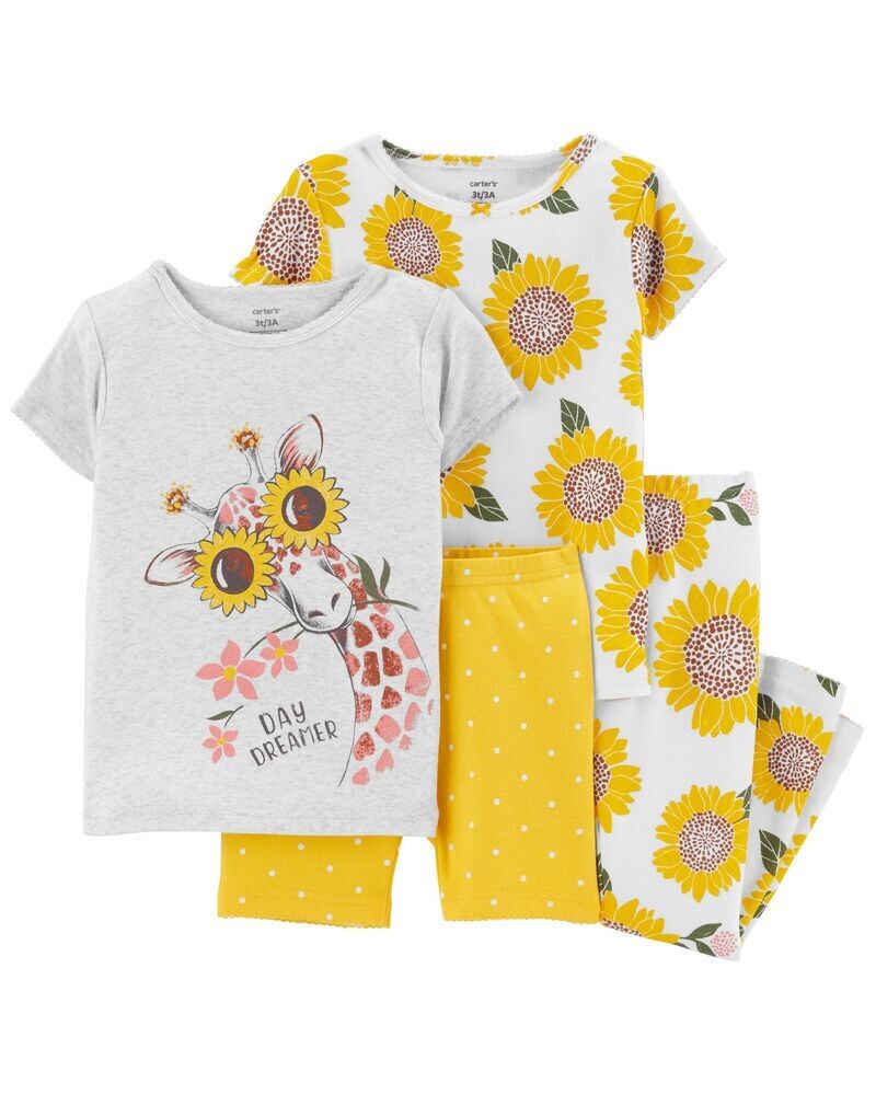 Original Carter's Baby Girl Sunflower 4-Piece 100% Snug Fit PJs