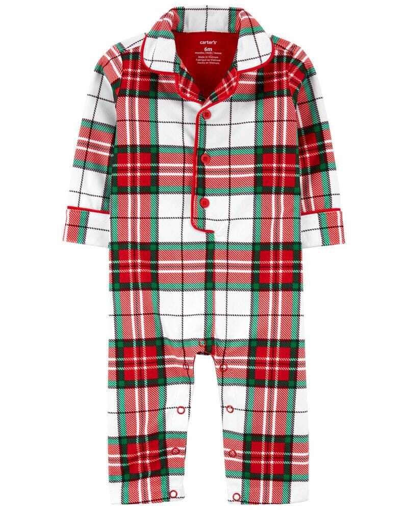 Original Carter's Baby Boy Holiday Plaid Fleece Jumpsuit