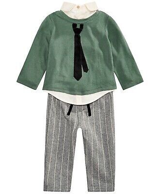 First Impressions Baby Boy 2-Piece Layered-Look Necktie Top & Striped Pants