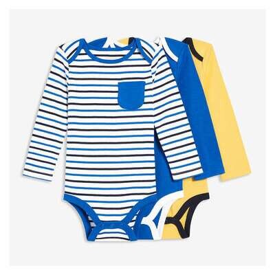 Joe Fresh Baby Boy 3-Pack Long-Sleeve Cotton Bodysuit Set