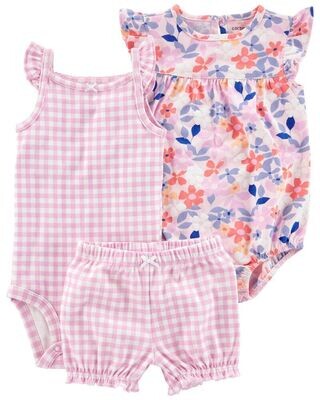 Original Carter's Baby Girl 3-Piece Gingham Bodysuits & Short Set