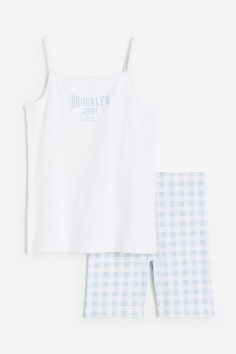 H&amp;M Girls Cotton Jersey Pajamas, Size: 9Y, Color: White/ Blue