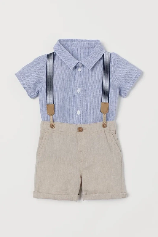 H&amp;M Boys 2-piece Linen Set with Suspenders