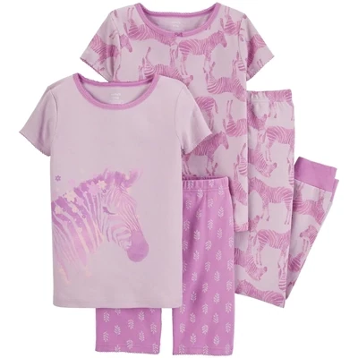 Original Carter's Girls 4-Piece Zebra 100% Snug Fit Cotton Pajama Set